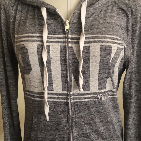 Victoria’s Secret Pink Blue White Logo Zip Up Hoodie Sweatshirt - Picture 2 of 8